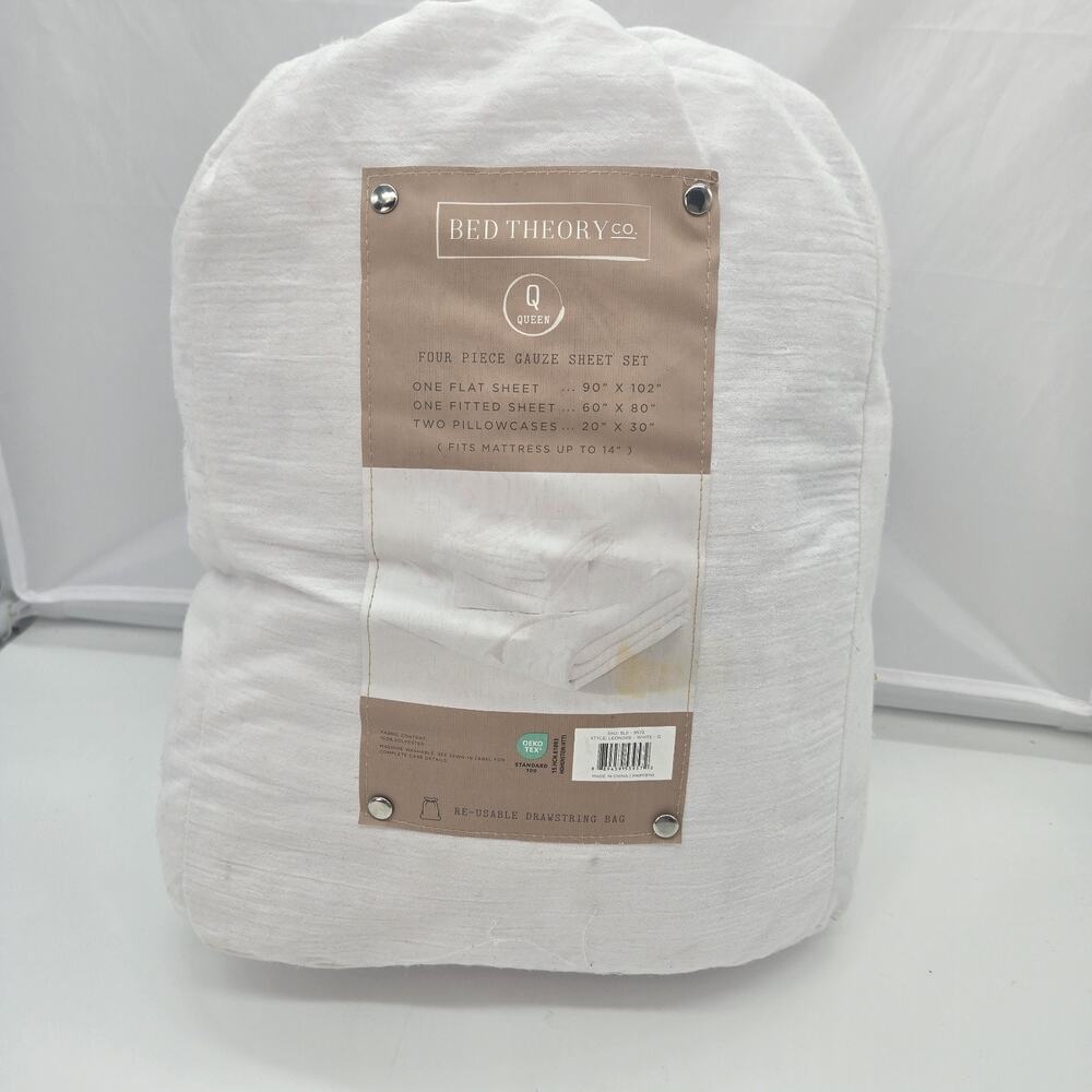 Bed Theory Co. 4 Pc White Soft Gauze Queen Sheet Set Farmhouse Cottage Boho NEW